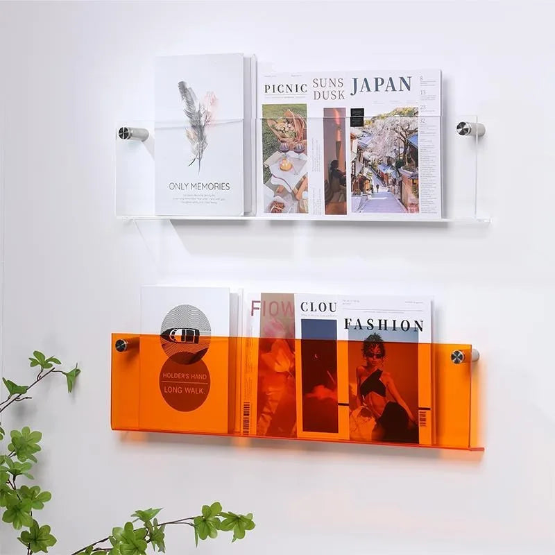 12 Color Acrylic Brochure Holder Wall Mount Magazine Rack Pamphlet Stand Floating Bookshelves Hang Display Literature