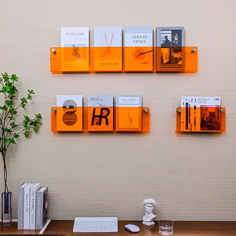 12 Color Acrylic Brochure Holder Wall Mount Magazine Rack Pamphlet Stand Floating Bookshelves Hang Display Literature