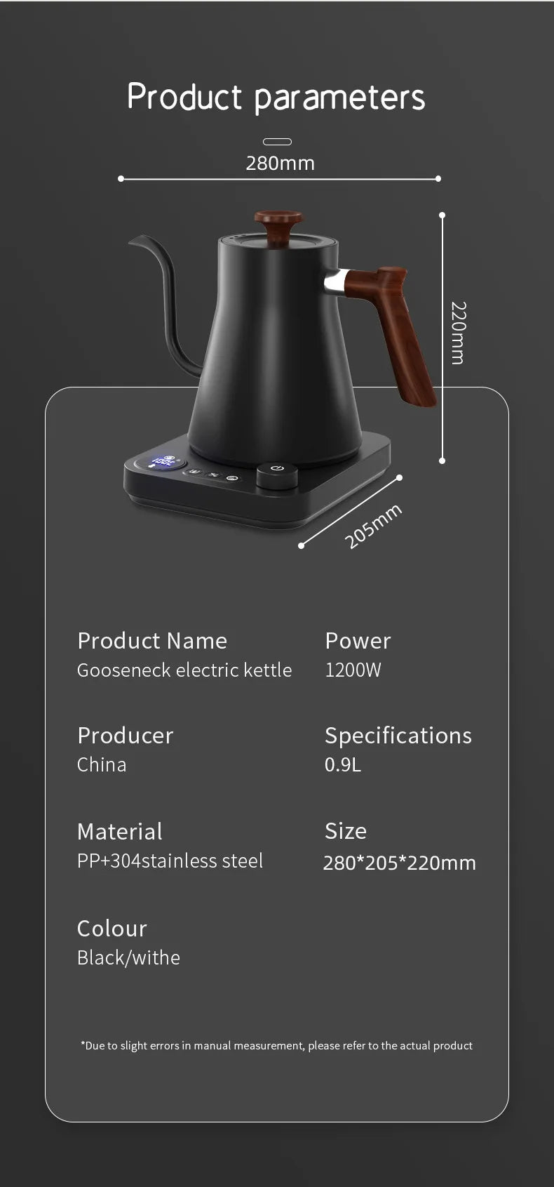 1200W Intelligent Constant Temperature Electric Kettle Hand Brewed Coffee Pot Gooseneck Pot Used for Brewing Milk Powder