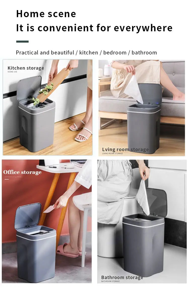 16L Automatic Sensor Trash Can Electric Touchless Smart Bin Kitchen Bathroom Waterproof Bucket Garbage With Lid Home