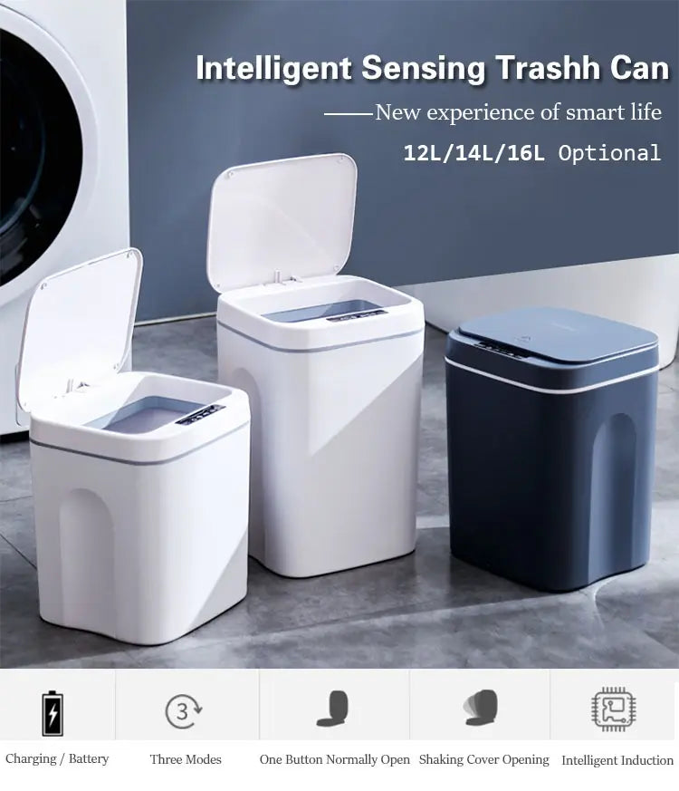 16L Automatic Sensor Trash Can Electric Touchless Smart Bin Kitchen Bathroom Waterproof Bucket Garbage With Lid Home