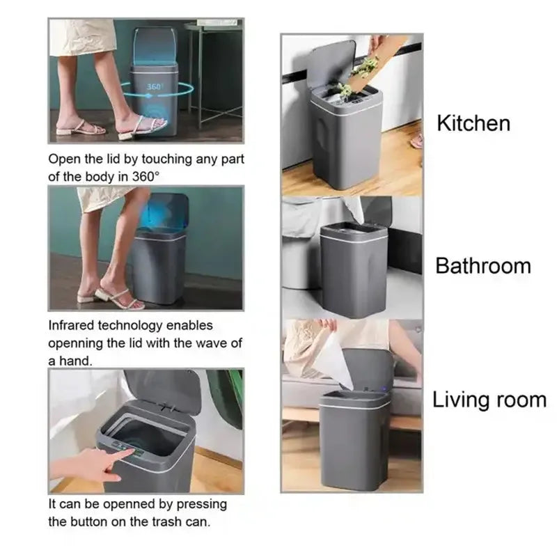 16L Automatic Sensor Trash Can Electric Touchless Smart Bin Kitchen Bathroom Waterproof Bucket Garbage With Lid Home