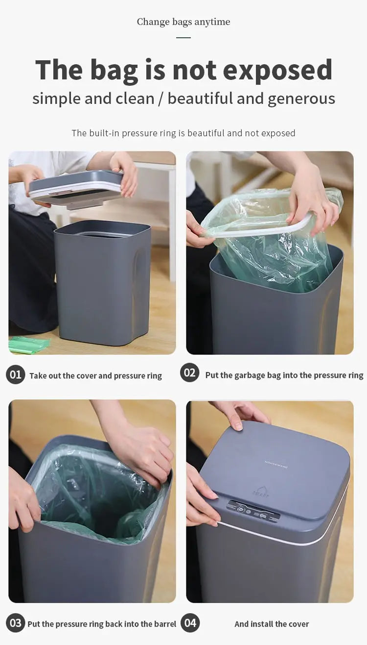 16L Automatic Sensor Trash Can Electric Touchless Smart Bin Kitchen Bathroom Waterproof Bucket Garbage With Lid Home