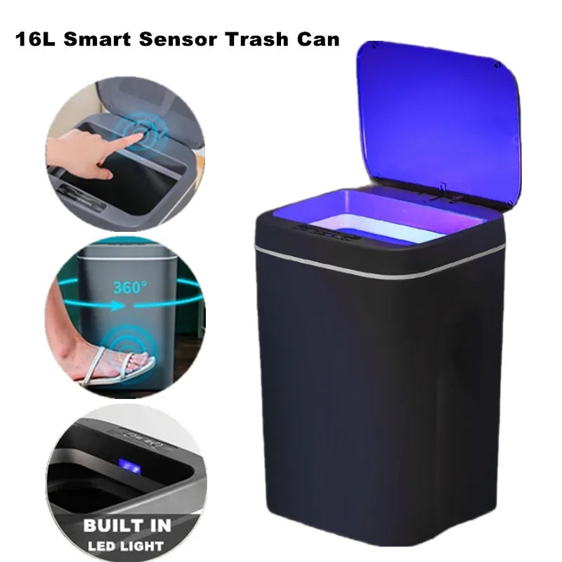 16L Automatic Sensor Trash Can Electric Touchless Smart Bin Kitchen Bathroom Waterproof Bucket Garbage With Lid Home