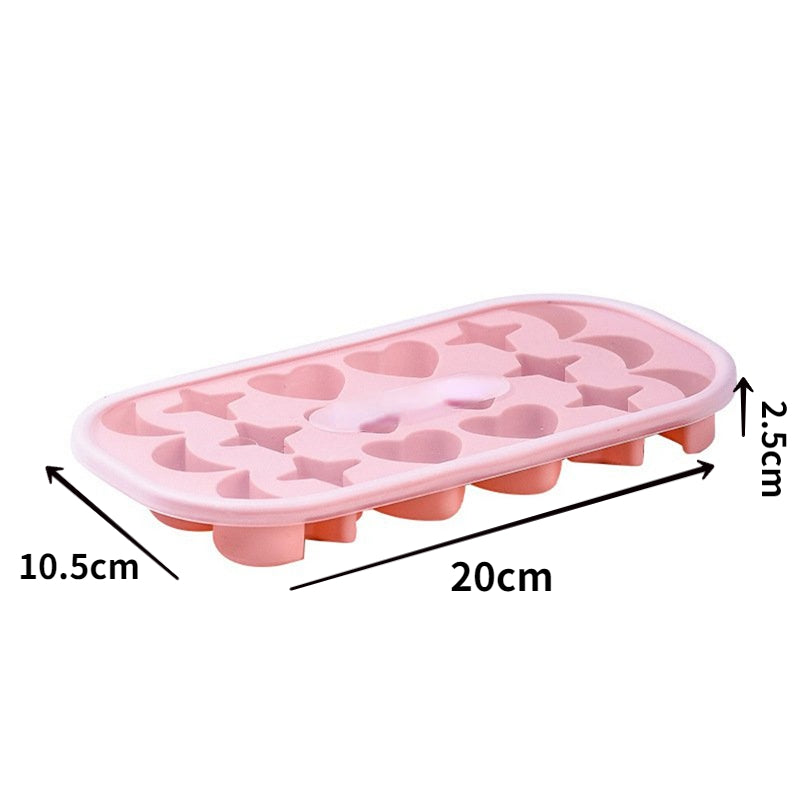 18 Holes Moon Heart Ice Cube Maker Silicone Ice Mold with Lid DIY 3D Stars Ice Tray Juice Drink Whiskey Cocktails