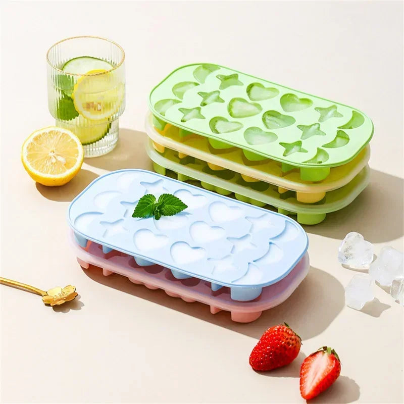 18 Holes Moon Heart Ice Cube Maker Silicone Ice Mold with Lid DIY 3D Stars Ice Tray Juice Drink Whiskey Cocktails