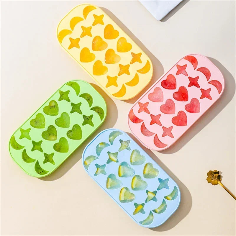 18 Holes Moon Heart Ice Cube Maker Silicone Ice Mold with Lid DIY 3D Stars Ice Tray Juice Drink Whiskey Cocktails