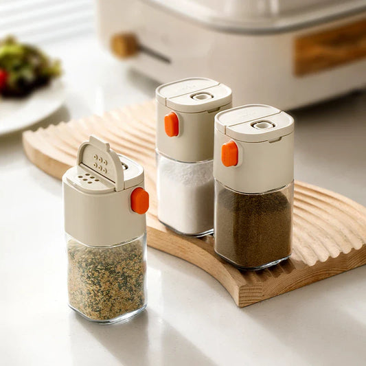 180ml Multi-Functional Quantitative Seasoning Pot Press-Type Glass Seasoning Bottle Kitchen Salt Jar Spice & Pepper