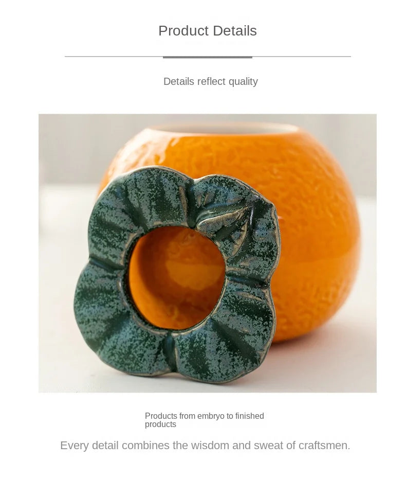 1pc Ceramic Orange Hydroponic Vase Home Tabletop Decorative Decorations Fruit Planter Ceramic Great Orange Livingroom