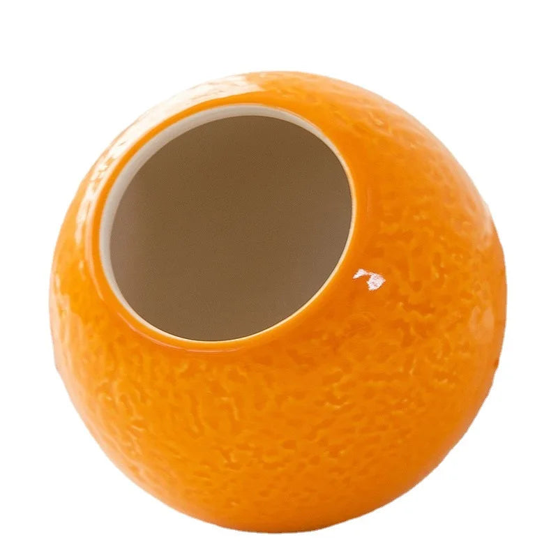 1pc Ceramic Orange Hydroponic Vase Home Tabletop Decorative Decorations Fruit Planter Ceramic Great Orange Livingroom