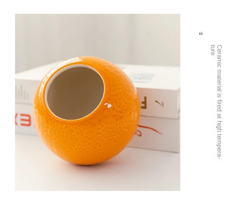 1pc Ceramic Orange Hydroponic Vase Home Tabletop Decorative Decorations Fruit Planter Ceramic Great Orange Livingroom