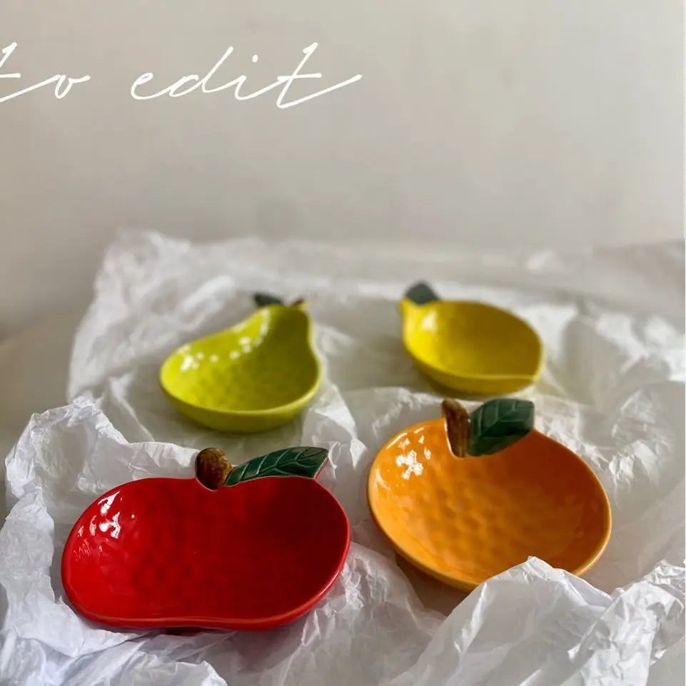 1pc Ceramic Orange Lemon Seasoning Dish Kitchen Creative Fruit Shape Sauce Vinegar Dishes Plate Irregular Dipping