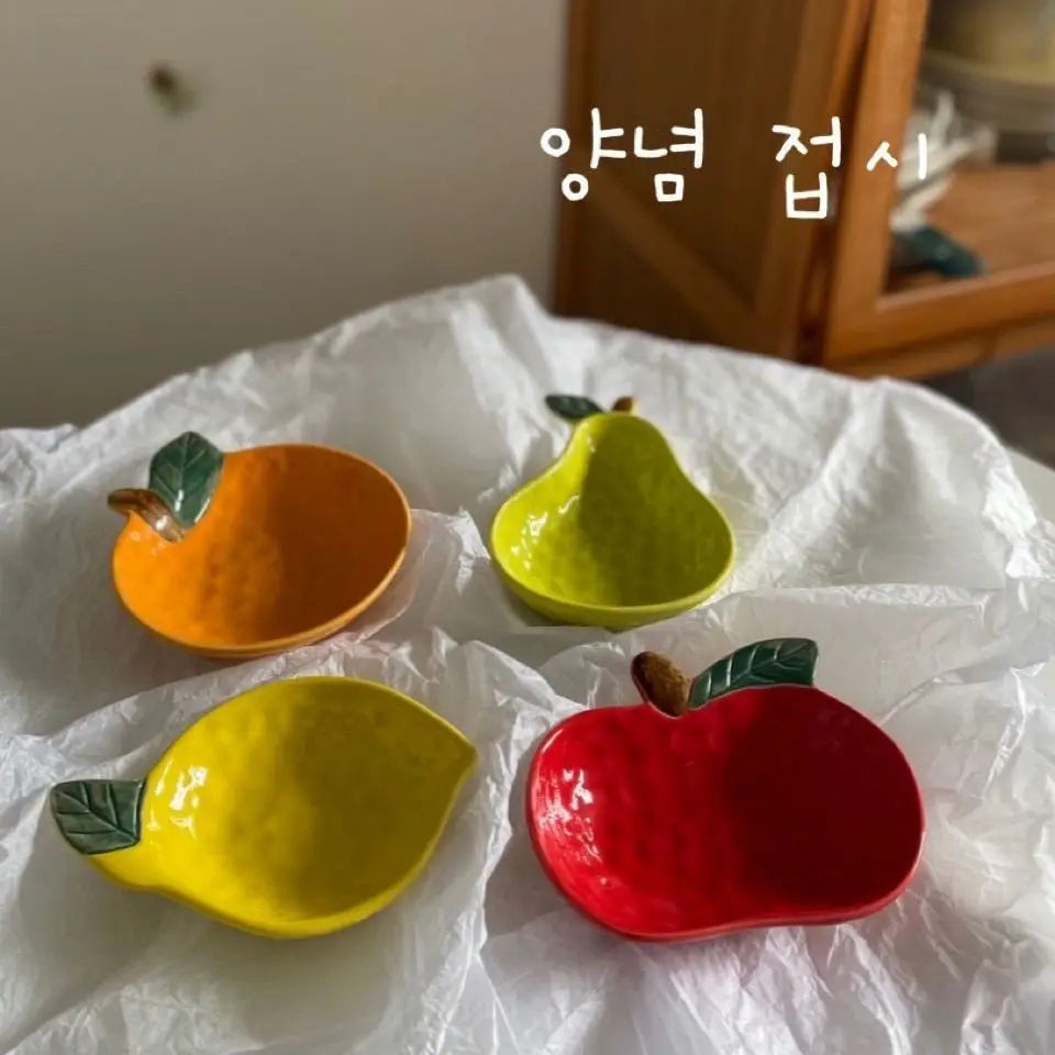 1pc Ceramic Orange Lemon Seasoning Dish Kitchen Creative Fruit Shape Sauce Vinegar Dishes Plate Irregular Dipping