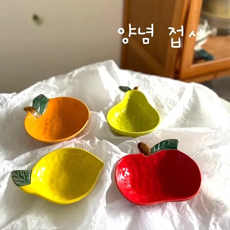 1pc Ceramic Orange Lemon Seasoning Dish Kitchen Creative Fruit Shape Sauce Vinegar Dishes Plate Irregular Dipping