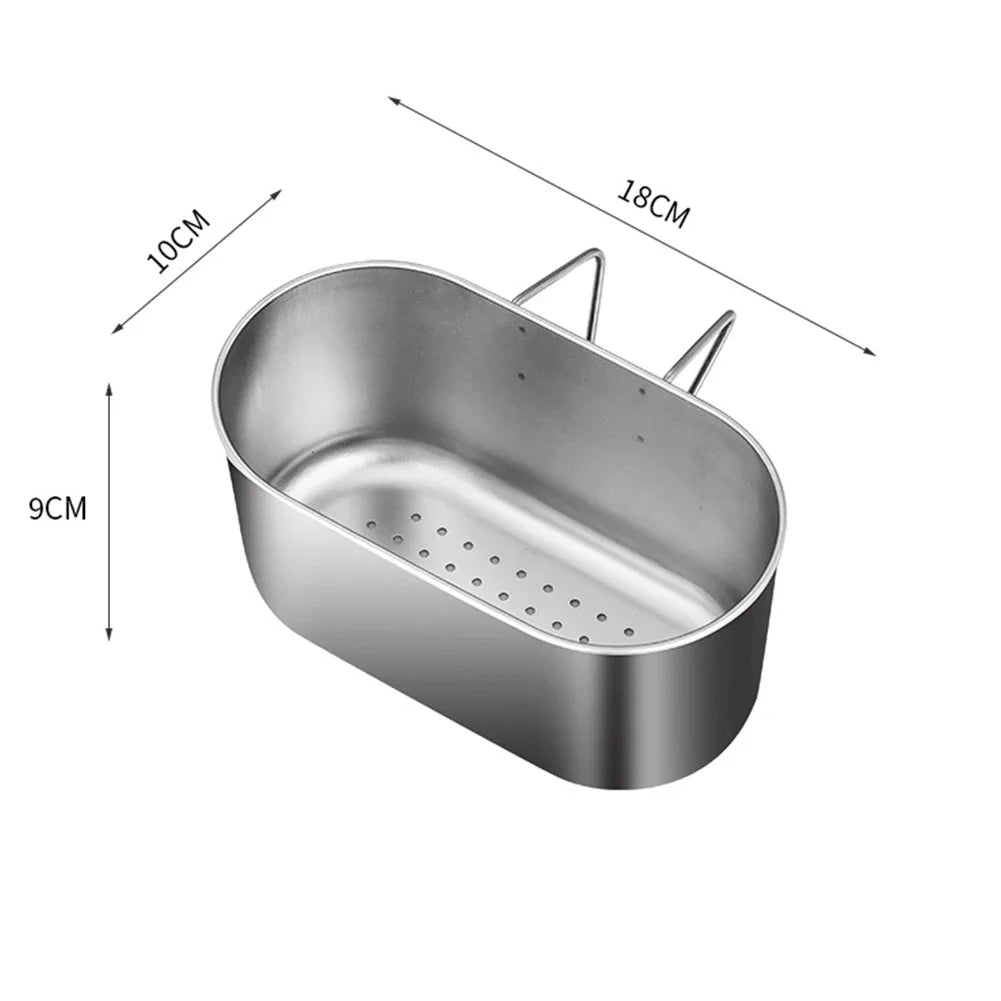 1Pc Kitchen Sink strainer Sink Drain basket Stainless Steel Holder W/ Hook Storage Basket Cutlery Holder For Washing