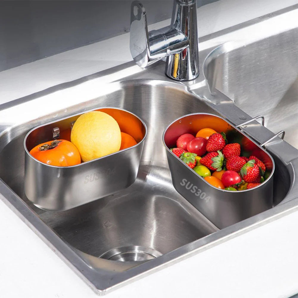 1Pc Kitchen Sink strainer Sink Drain basket Stainless Steel Holder W/ Hook Storage Basket Cutlery Holder For Washing