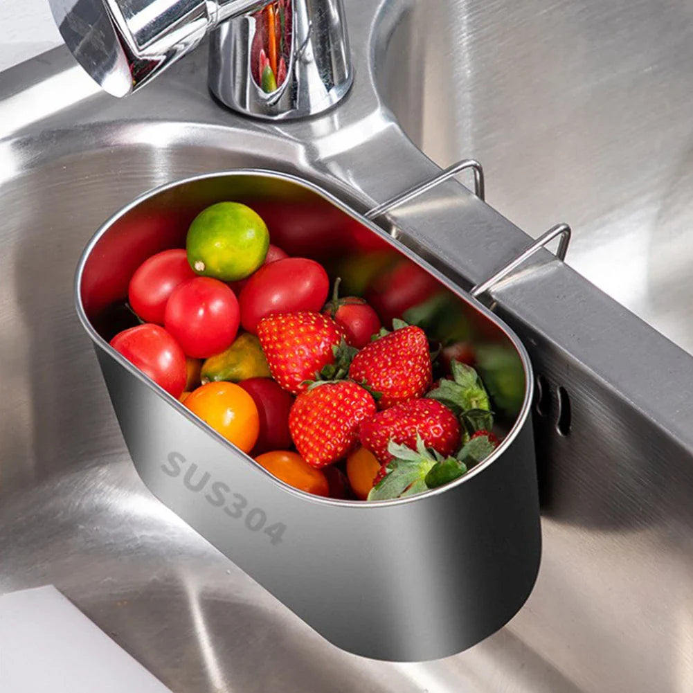 1Pc Kitchen Sink strainer Sink Drain basket Stainless Steel Holder W/ Hook Storage Basket Cutlery Holder For Washing