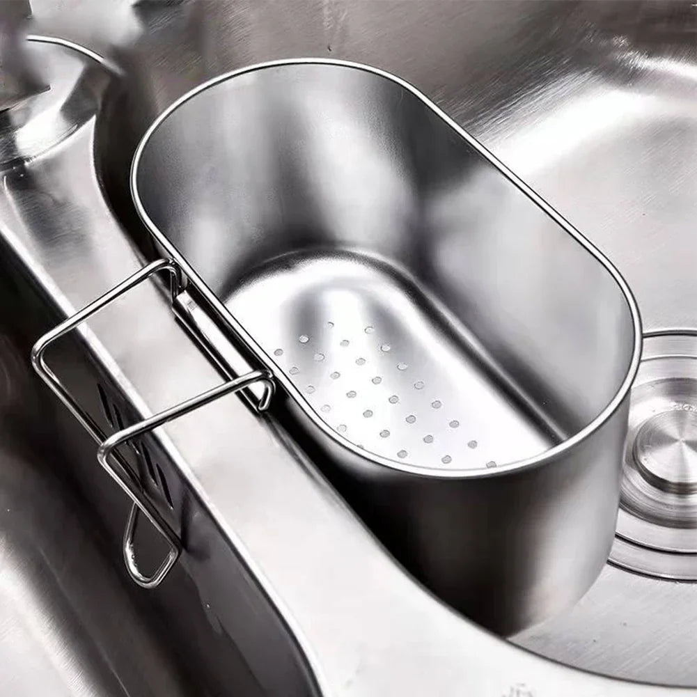 1Pc Kitchen Sink strainer Sink Drain basket Stainless Steel Holder W/ Hook Storage Basket Cutlery Holder For Washing