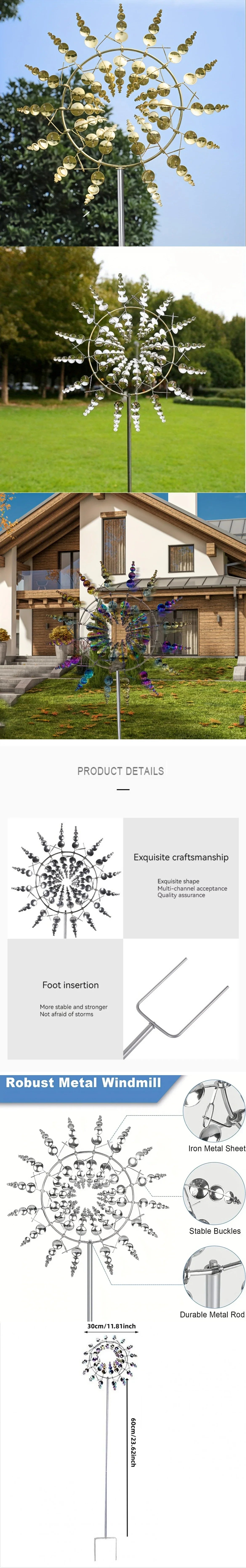 1pc Magical Kinetic Metal Windmill Spinner Unique Wind Powered Catchers Creative Patio Garden Lawn Outdoor Courtyard