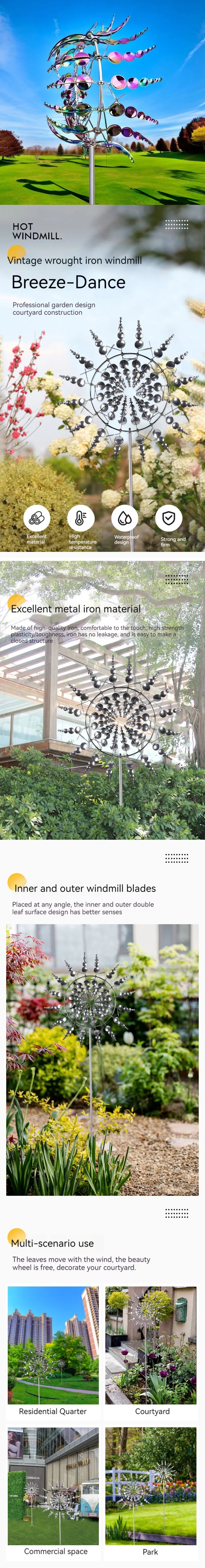 1pc Magical Kinetic Metal Windmill Spinner Unique Wind Powered Catchers Creative Patio Garden Lawn Outdoor Courtyard