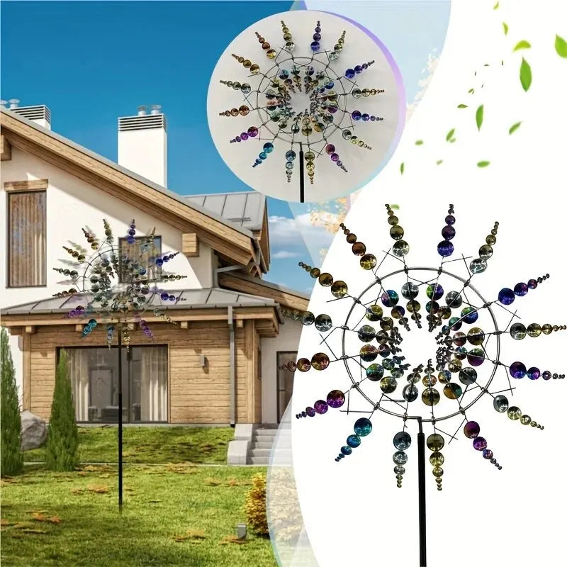 1pc Magical Kinetic Metal Windmill Spinner Unique Wind Powered Catchers Creative Patio Garden Lawn Outdoor Courtyard