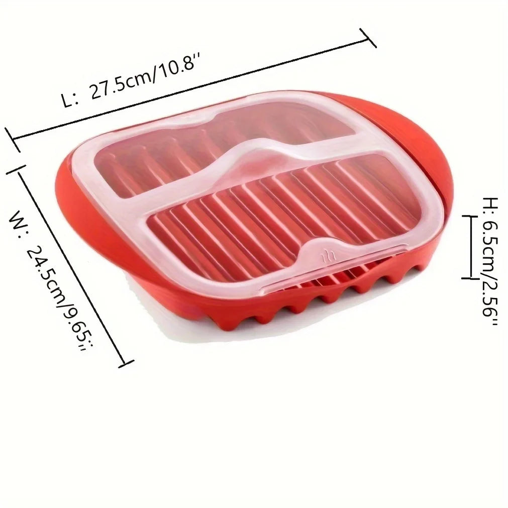 1pc Microwave Bacon Maker Microwavable Bacon Grill Bacon Tray Pizza Tray Sauce Tray Microwave Oven Cooker - Red