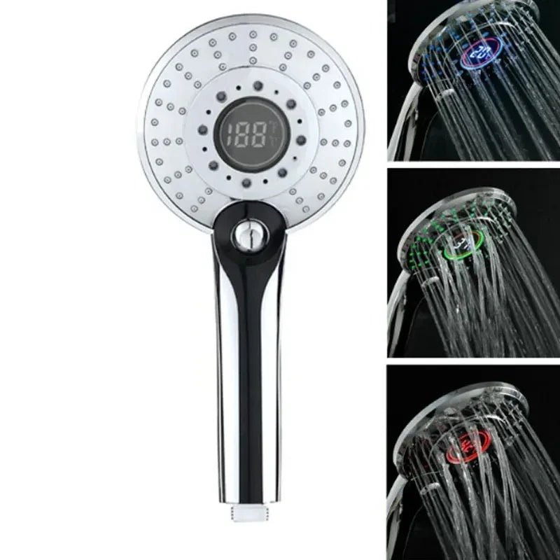 1PCS LED Shower Head Digital Temperature Control Shower Sprayer 3 Spraying Mode Water Saving Shower Filter Bathroom