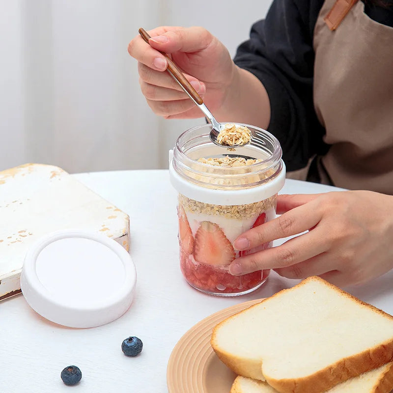 1pcs Overnight Oats Container Milk Fruit Salad Food Storage Glass Jars Portable Cereal Breakfast Cups Water Bottle