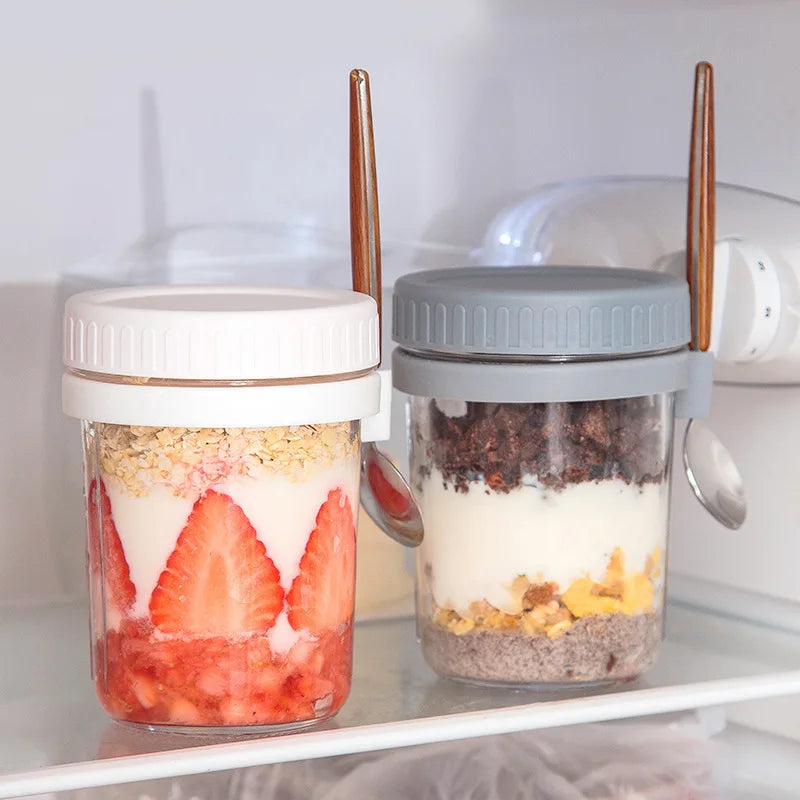 1pcs Overnight Oats Container Milk Fruit Salad Food Storage Glass Jars Portable Cereal Breakfast Cups Water Bottle