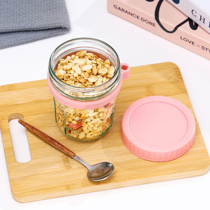 1pcs Overnight Oats Container Milk Fruit Salad Food Storage Glass Jars Portable Cereal Breakfast Cups Water Bottle