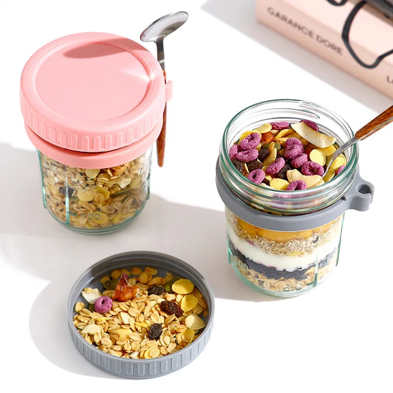 1pcs Overnight Oats Container Milk Fruit Salad Food Storage Glass Jars Portable Cereal Breakfast Cups Water Bottle