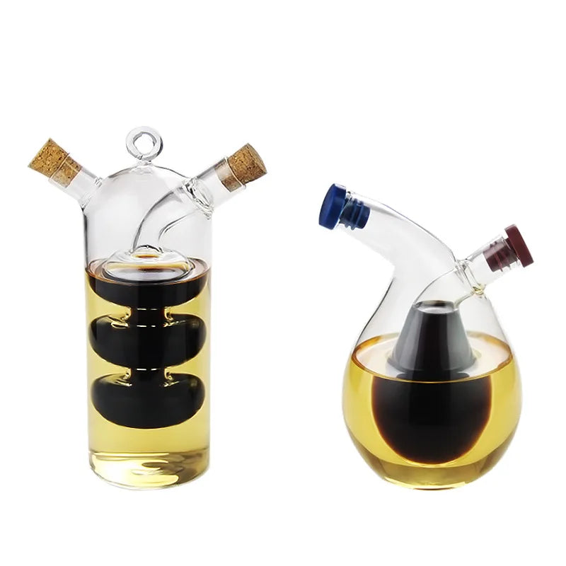 2-in-1 Double Layer Bottle Sauce Oil Vinegar Glass Bottle Condiment Seasoning Sealed Kitchen Storage Bottles Jars