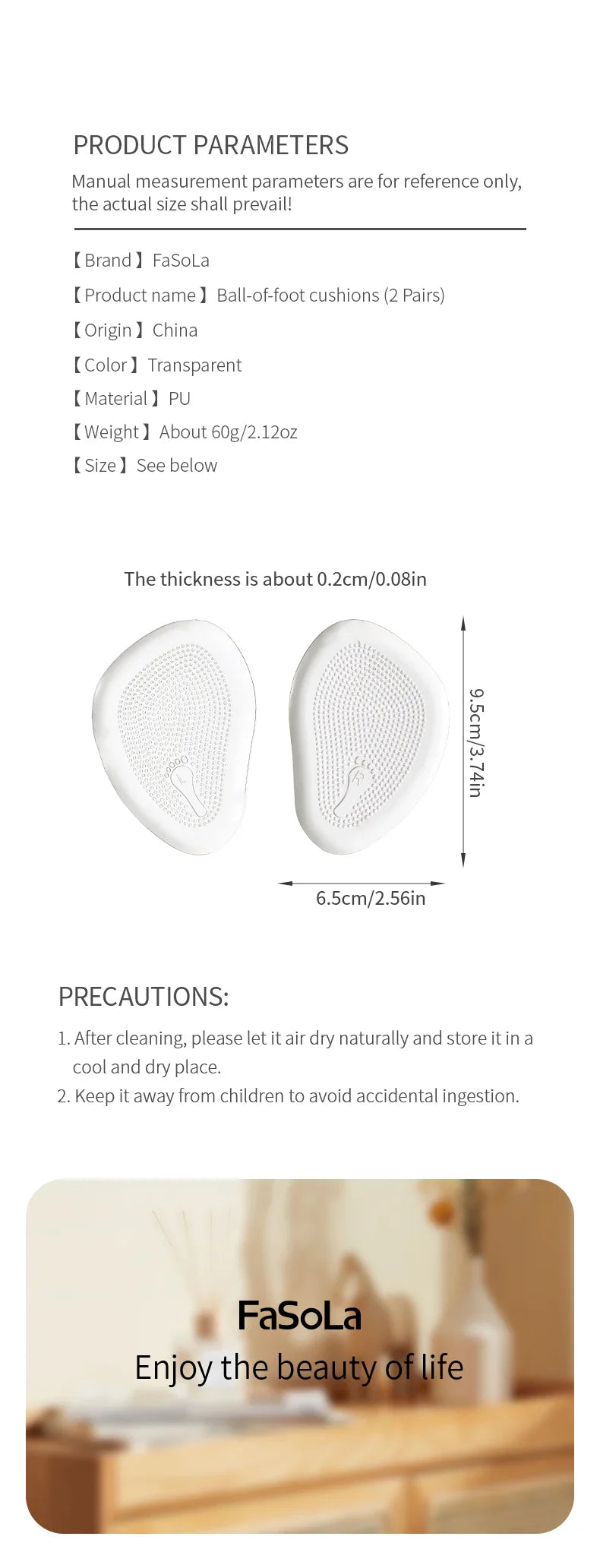 2 Pairs Ball-of-foot Cushions Anti-Slip Insoles for Women Self-Adhesive PU Forefoot Pad Transparent Thickened Insoles