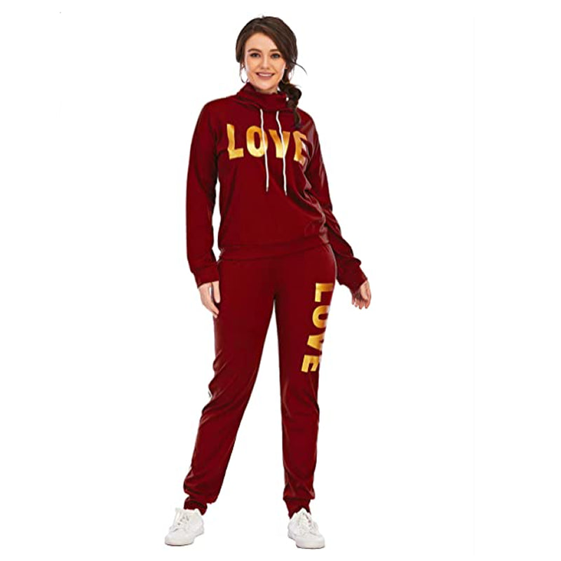 2 Piece Set Women Outfit LOVE Letter Print High Neck Hoodies Sweatshirt Pants Tracksuit 2022 Plus Size Streetwear