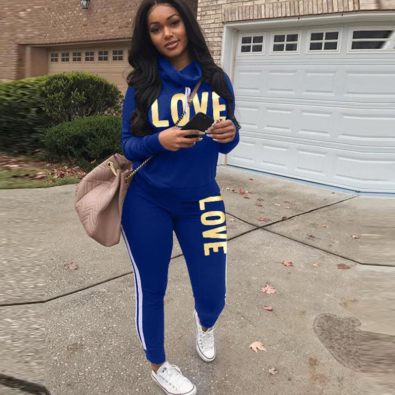 2 Piece Set Women Outfit LOVE Letter Print High Neck Hoodies Sweatshirt Pants Tracksuit 2022 Plus Size Streetwear