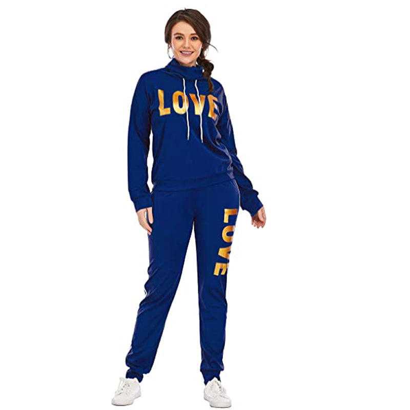 2 Piece Set Women Outfit LOVE Letter Print High Neck Hoodies Sweatshirt Pants Tracksuit 2022 Plus Size Streetwear