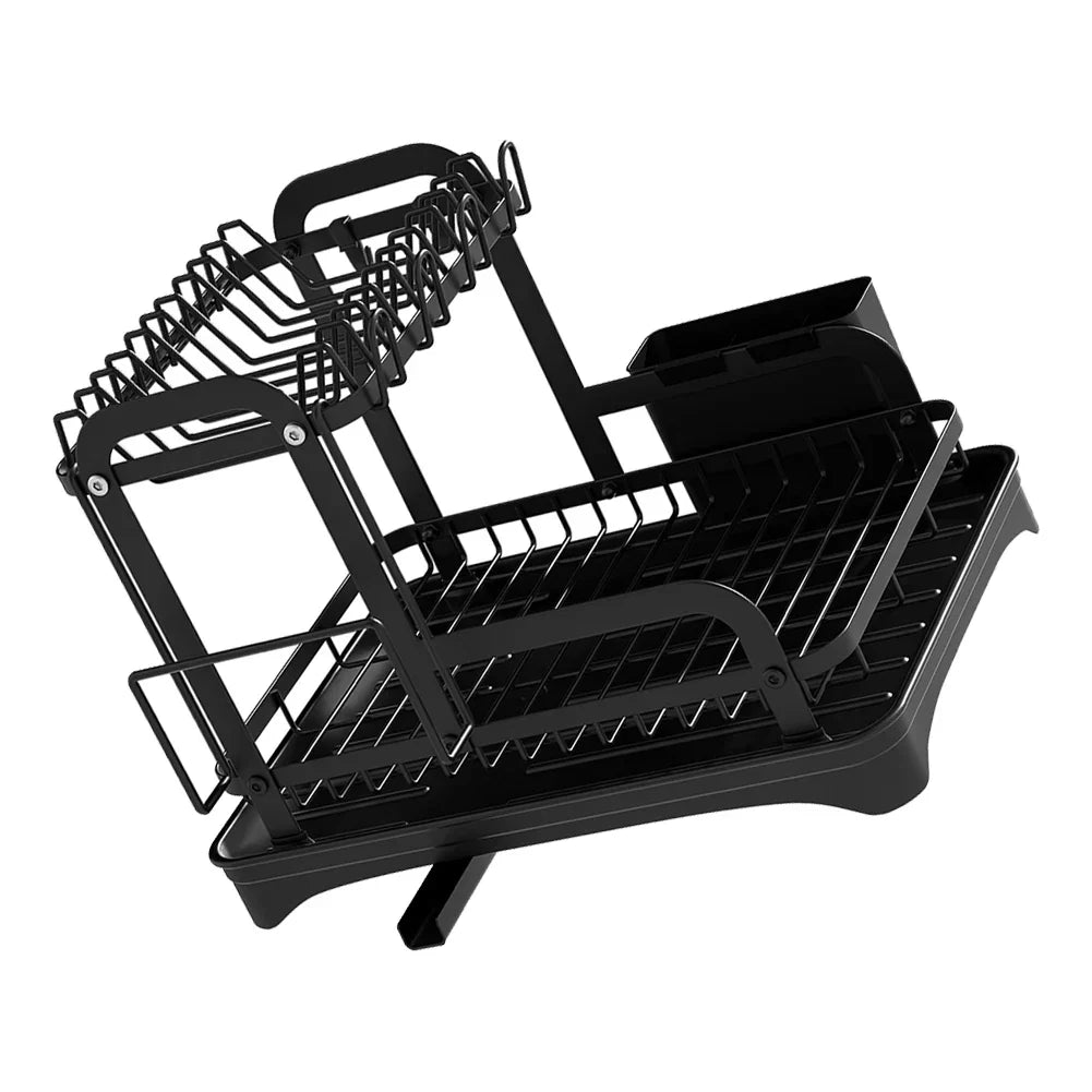 2 Tier Dish Bowl Drainer Storage Rack Kitchen Dish Drying Rack with Drain Basket Countertop Dinnerware Organizer