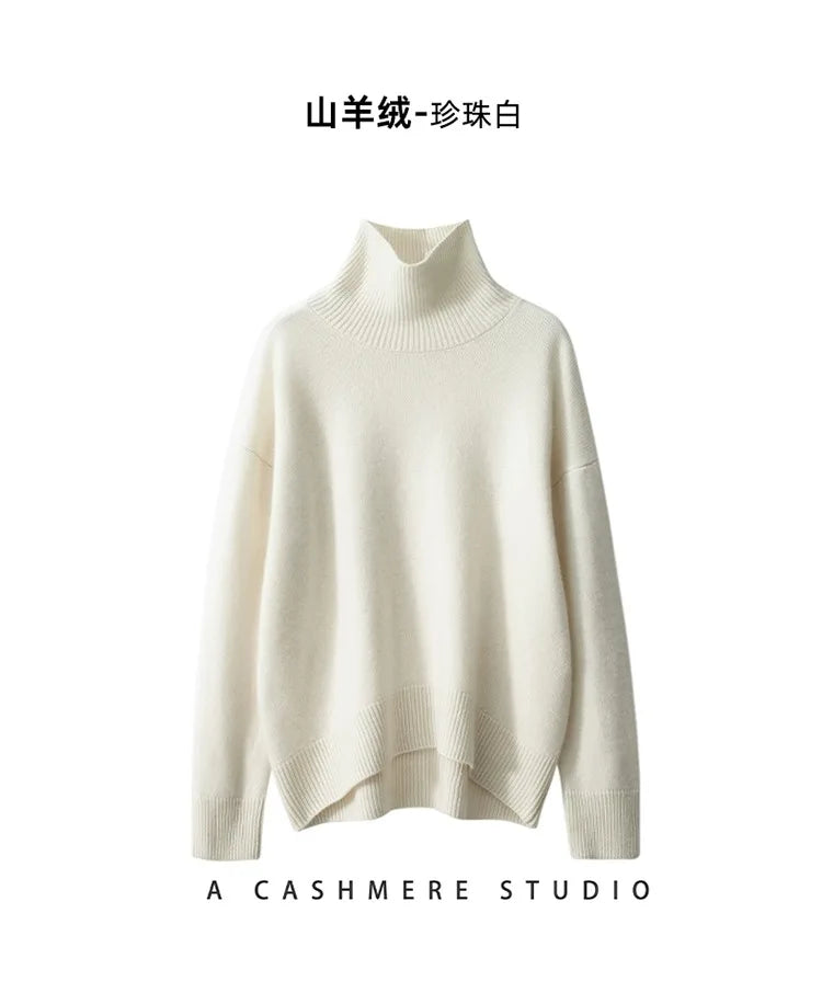 2023 Autumn and Winter New Thick Cashmere Sweater Women High Neck Pullover Sweater Warm Loose Knitted Base Sweater