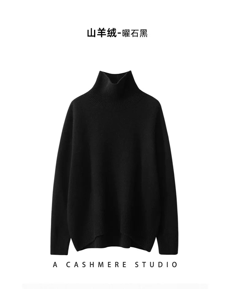 2023 Autumn and Winter New Thick Cashmere Sweater Women High Neck Pullover Sweater Warm Loose Knitted Base Sweater