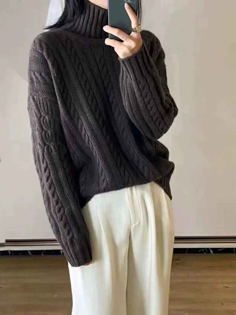 2023 Autumn and winter new turtleneck 100% cashmere sweater women fashion pure wool white knit sweater