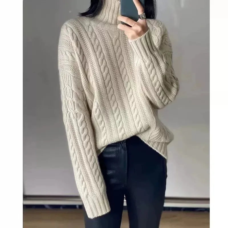 2023 Autumn and winter new turtleneck 100% cashmere sweater women fashion pure wool white knit sweater