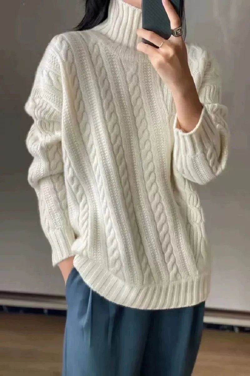 2023 Autumn and winter new turtleneck 100% cashmere sweater women fashion pure wool white knit sweater