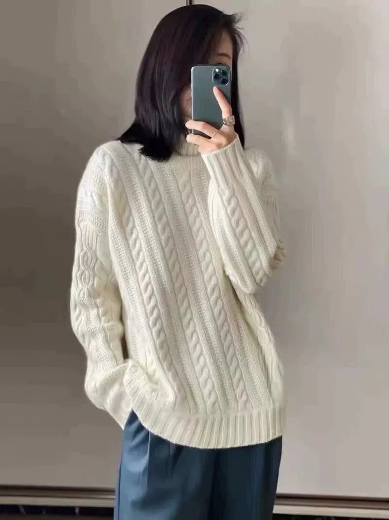 2023 Autumn and winter new turtleneck 100% cashmere sweater women fashion pure wool white knit sweater