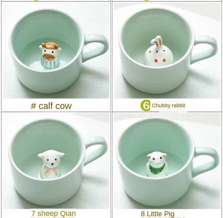 230ml Ceramic Coffee Mug 3D Hand-painted Animal Milk Cup with Cartoon Animal Tea Mugs Reusable Celadon Latte Mug