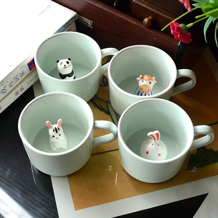 230ml Ceramic Coffee Mug 3D Hand-painted Animal Milk Cup with Cartoon Animal Tea Mugs Reusable Celadon Latte Mug