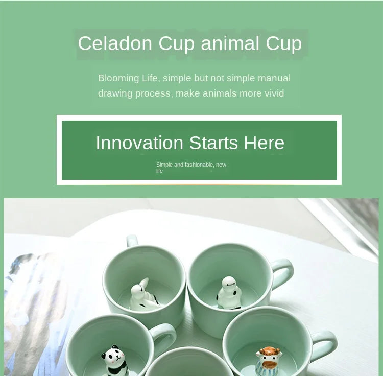 230ml Ceramic Coffee Mug 3D Hand-painted Animal Milk Cup with Cartoon Animal Tea Mugs Reusable Celadon Latte Mug