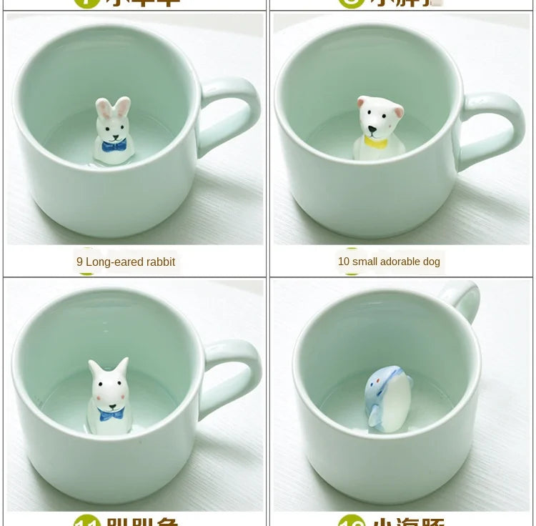 230ml Ceramic Coffee Mug 3D Hand-painted Animal Milk Cup with Cartoon Animal Tea Mugs Reusable Celadon Latte Mug