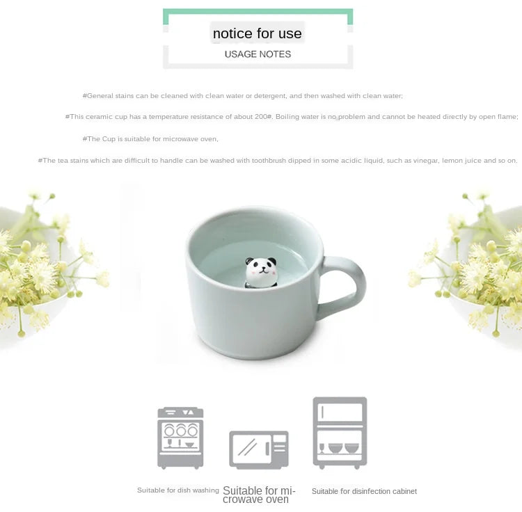 230ml Ceramic Coffee Mug 3D Hand-painted Animal Milk Cup with Cartoon Animal Tea Mugs Reusable Celadon Latte Mug