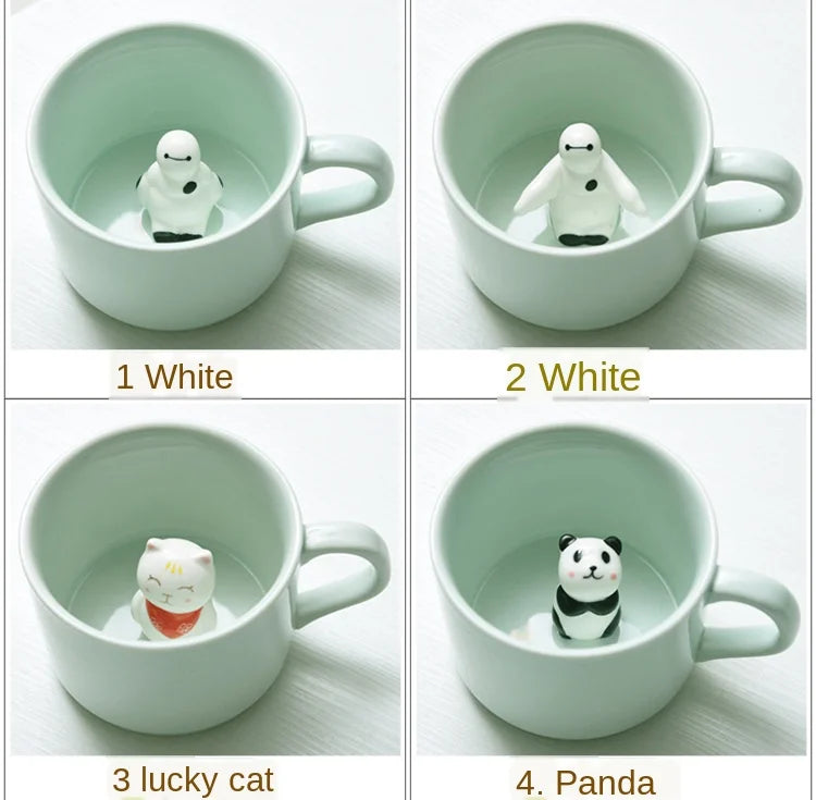 230ml Ceramic Coffee Mug 3D Hand-painted Animal Milk Cup with Cartoon Animal Tea Mugs Reusable Celadon Latte Mug