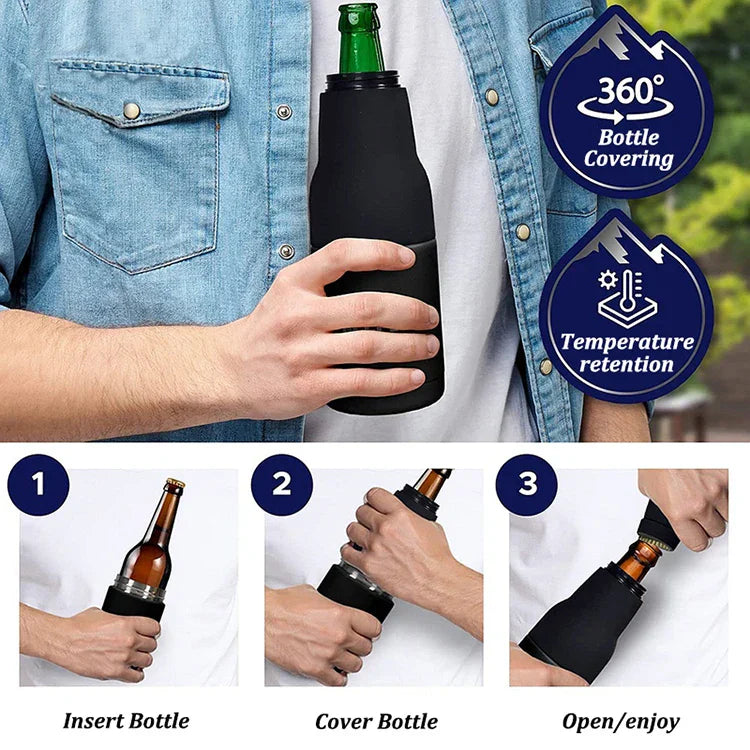 3 in 1 Stainless Steel Beer Drink Can Bottle Holder with Cola Opener Double Wall Vacuum Insulated Bottle for Beer